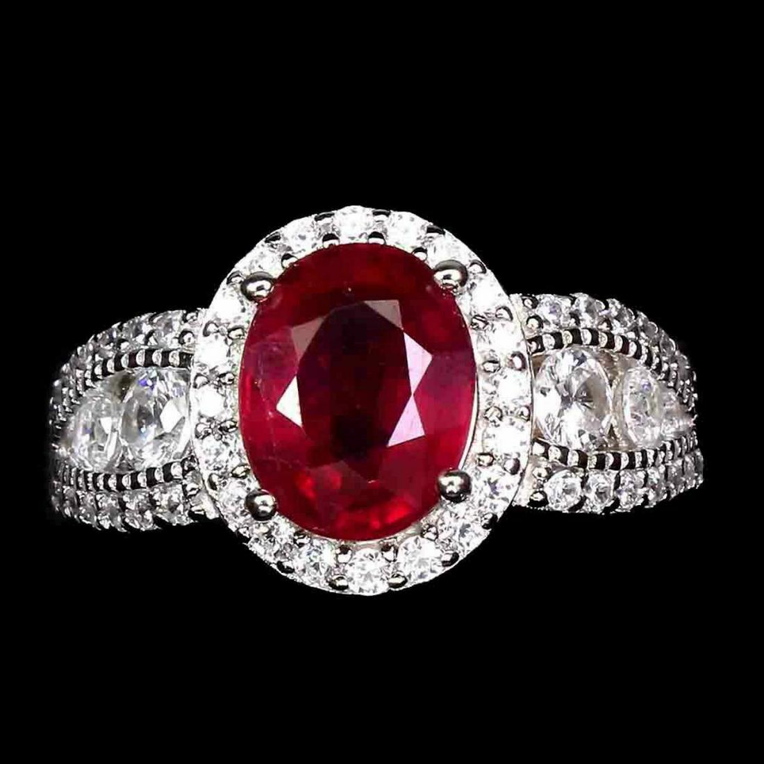 Natural Pigeon Blood Red Ruby Ring: 925 STERLING SILVER;PLATE-14K WHITE GOLD;RING SIZE/Resizeable-7;MAIN STONE-RUBY;TOTAL WEIGHT-4.25 GRAM (TOTAL WEIGHT OF SILVER + STONE)DIMENSION-* STONE 9.0 X 7.0 MM.;* RING SIZE- 7.0;* FACE RING -11.