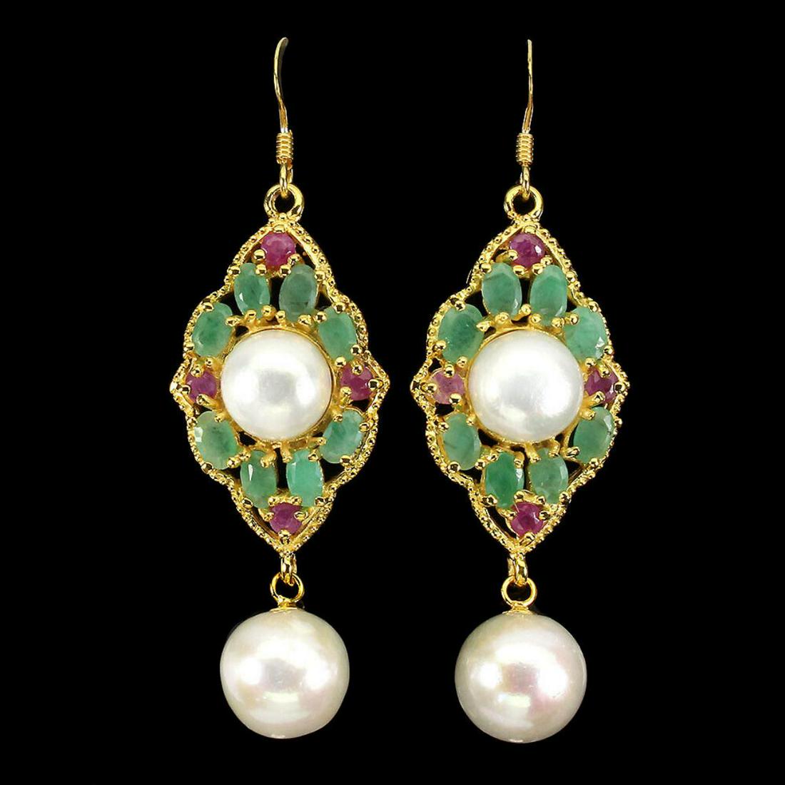 Natural Columbian Emerald Pearl & Ruby Earrings (1 of 1)