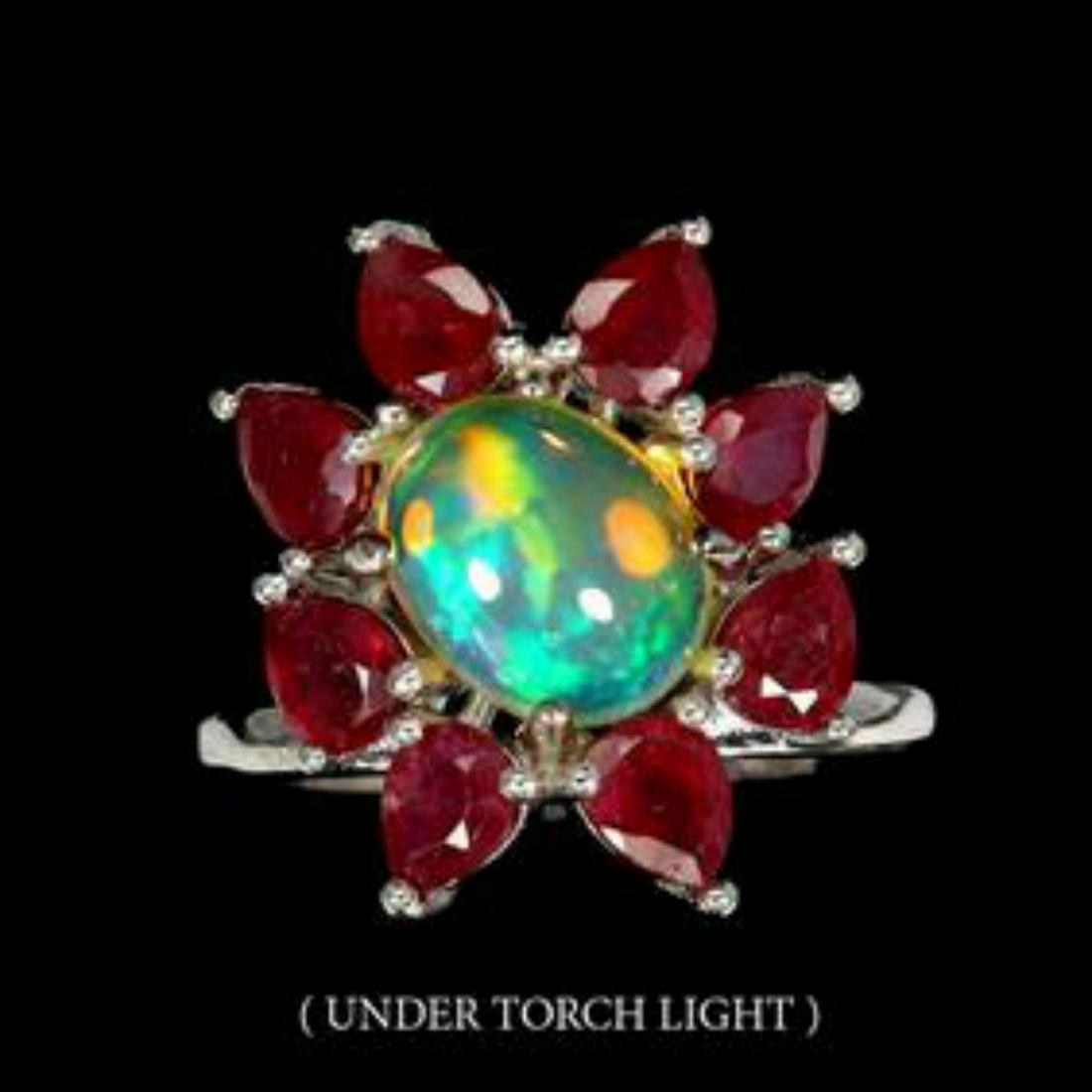 Natural Unheated Ethopian White Opal Ruby Ring (1 of 2)