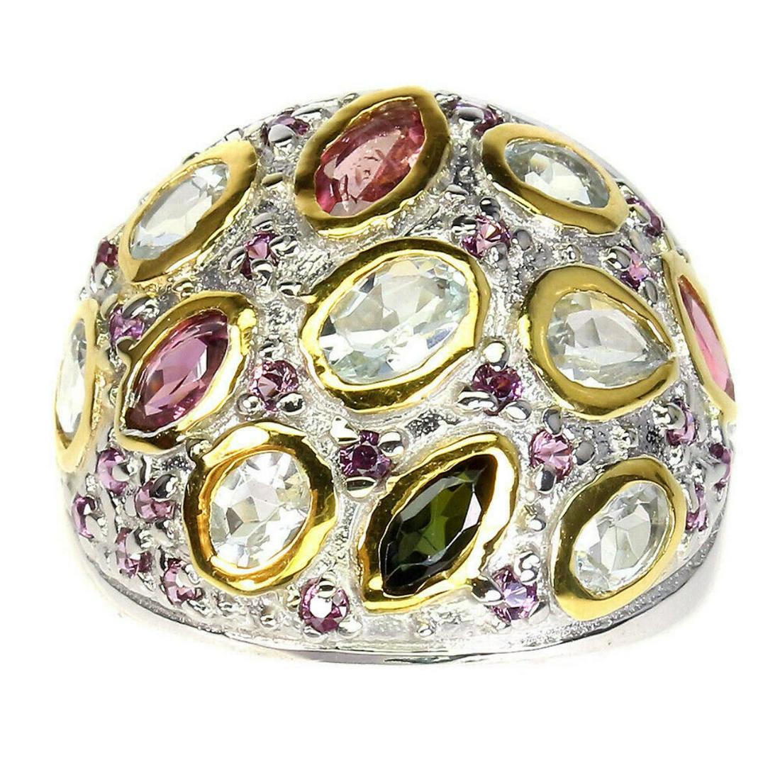 Natural Tourmaline Aquamarine Rhodolite Garnet Ring (1 of 3)