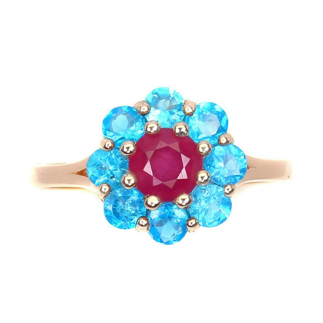 Natural Pigeon Blood Ruby Ruby & Neon Apatite Ring (1 of 2)