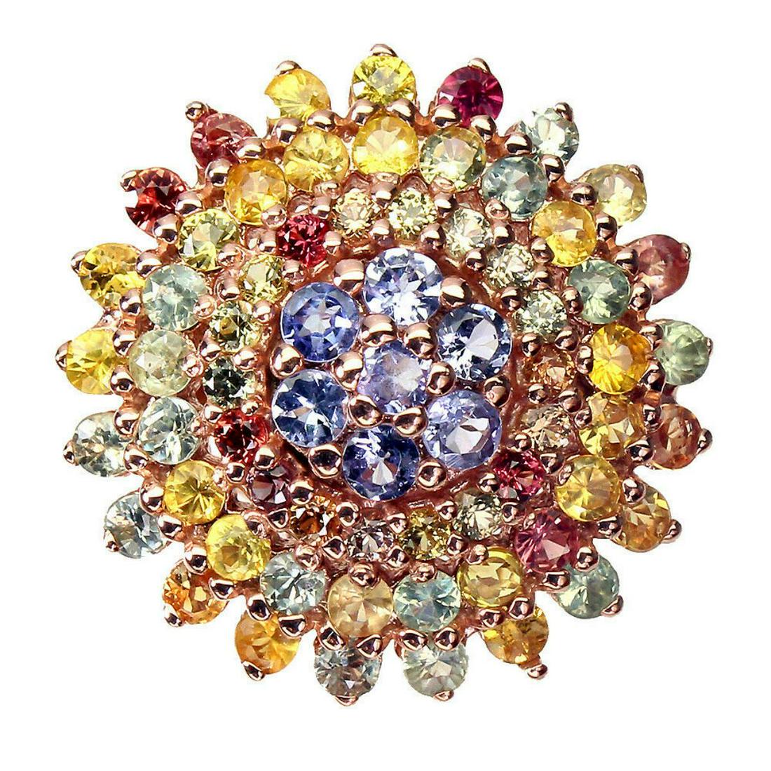 Natural Tanzanite & Sapphire Ring: 925 STERLING SILVER;PLATE-14K ROSE GOLD;RING SIZE(resizeable)8.5;MAIN STONE-TANZANITE;OTHER GEMS-SAPPHIRE;TOTAL WEIGHT-6.63 GRAM (TOTAL WEIGHT OF SILVER + STONE)DIMENSION-* STONE 1.5 TO 3.0 MM. * RING