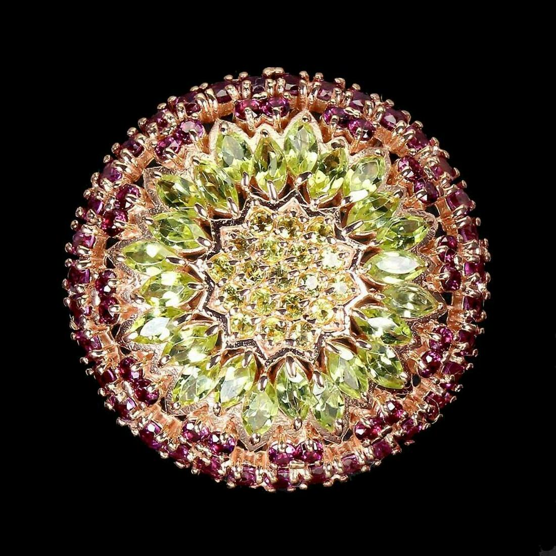 Natural Peridot, Rhodolite Garnet & Sapphire Ring (1 of 3)