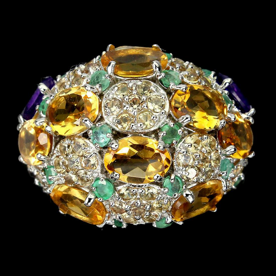 Natural Citrine Amethyst Emerald Sapphire Ring (1 of 3)