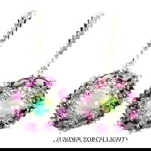 Natural Ethiopian White Opal Rhodolite Topaz Earrings: 925 STERLING SILVER;PLATE-14K WHITE GOLD;MAIN STONE-FIRE OPAL;OTHER GEMS-RHODOLITE GARNET, WHITE TOPAZ;TOTAL WEIGHT-7.87 GRAM (TOTAL WEIGHT OF SILVER + STONE);DIMENSION - * STONE 1.0 TO 7.0 MM.* FACE
