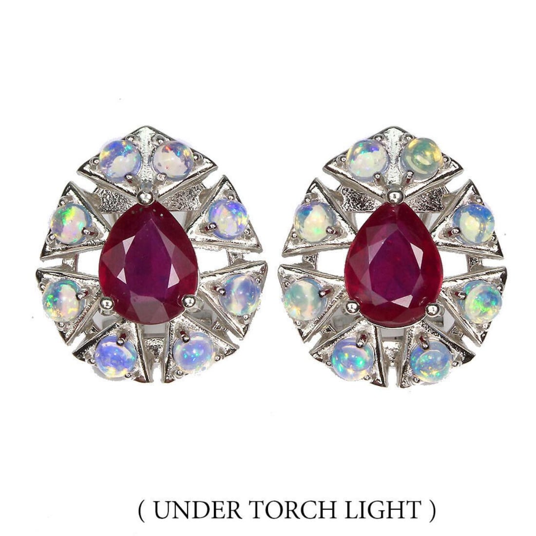 Natural Pigeon Blood Red Ruby & Ethiopian White Opal Earrings (1 of 1)