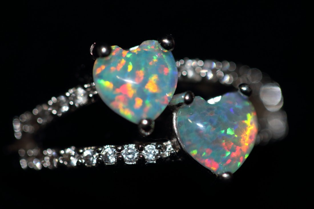 Natural Double Heart Rainbow Color Opal Ring (1 of 1)