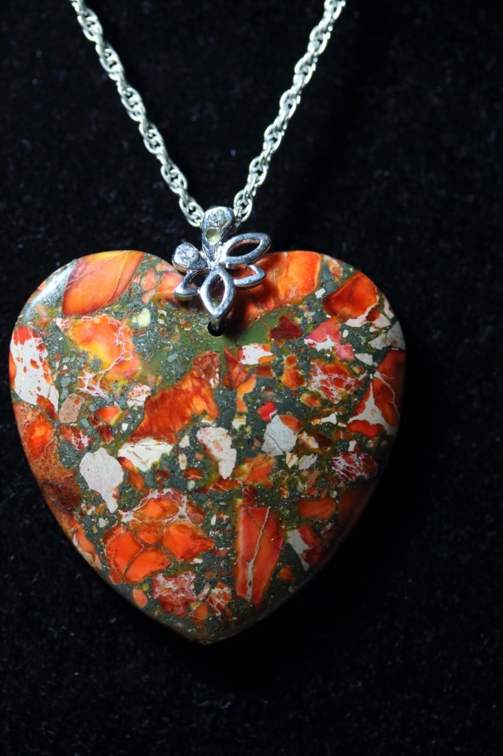 Natural Multi-Color Jasper Heart Stone Necklace (1 of 2)
