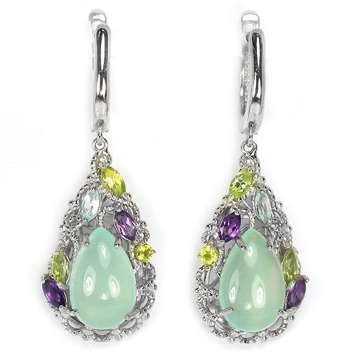 Natural Chalcedony Amethyst Peridot Earrings (1 of 1)