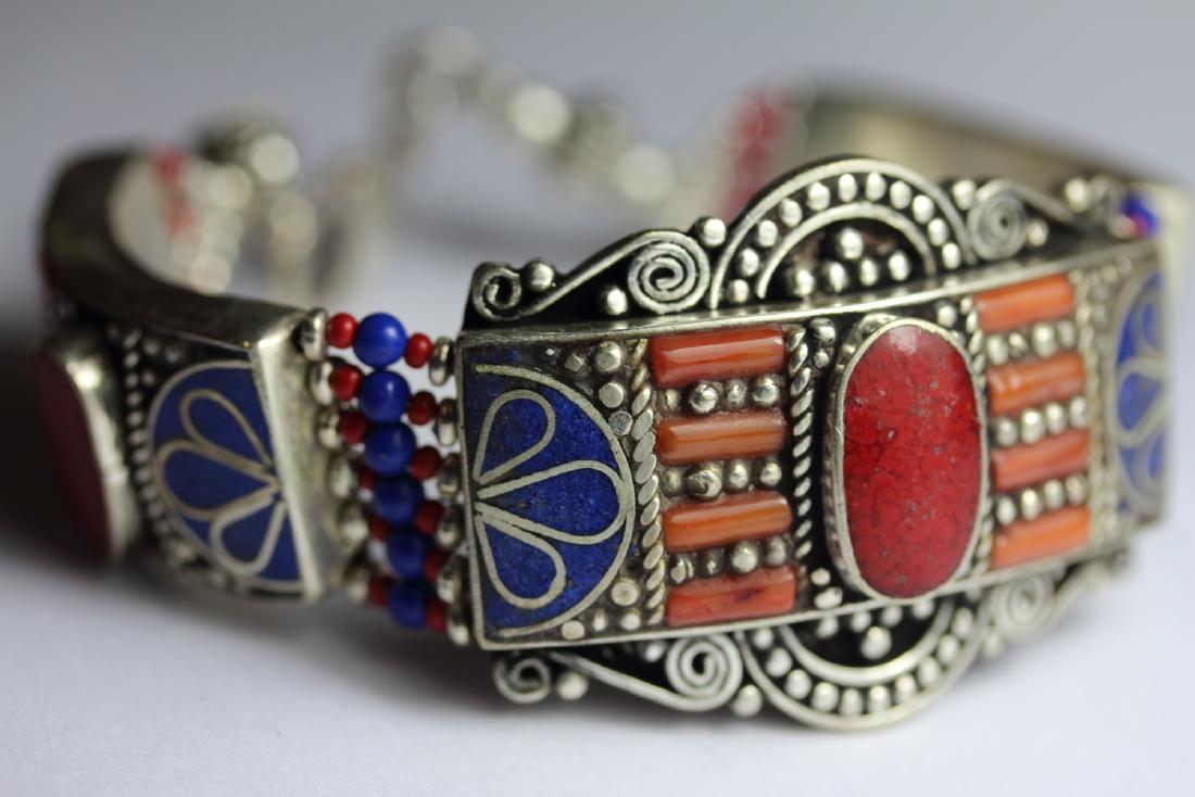 Tibet Hand Made Turquoise, Coral, Lapis Lazuli Bracelet (1 of 1)