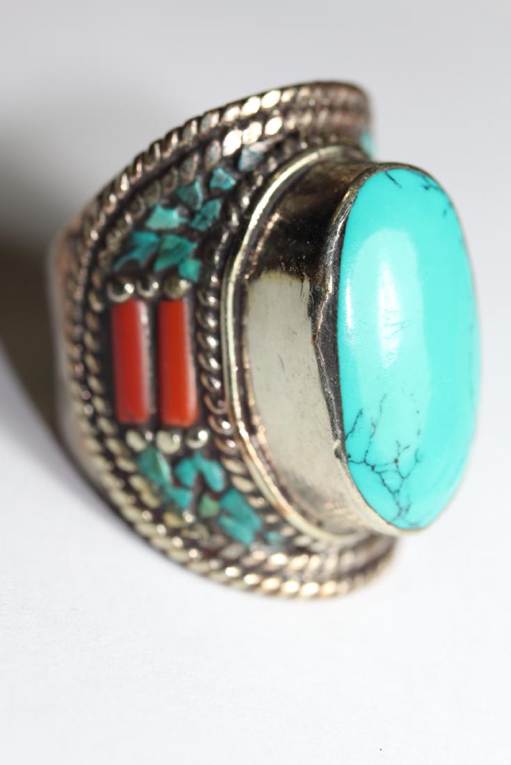 Tibet Hand Made Turquoise & Coral Ring (1 of 1)