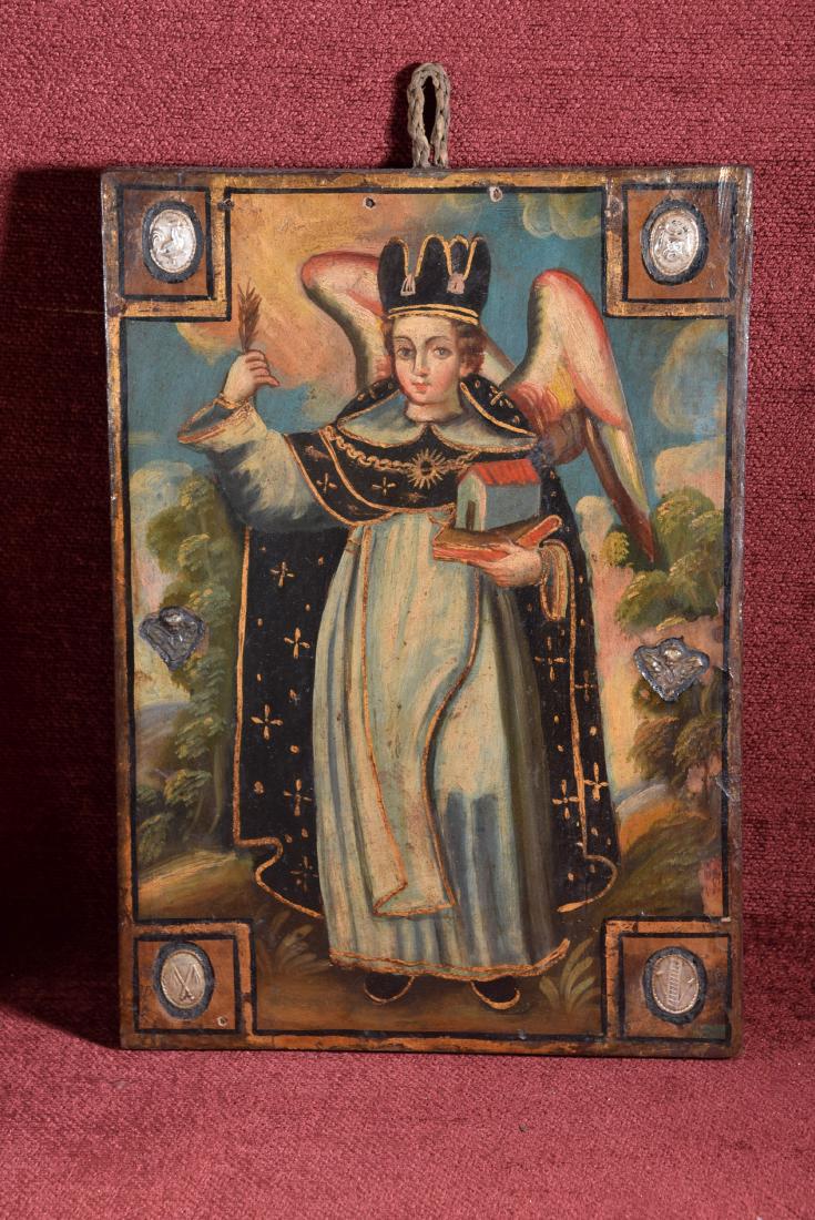 Antique Cuzco school religious oil on panel of Arcangel (1 of 7)