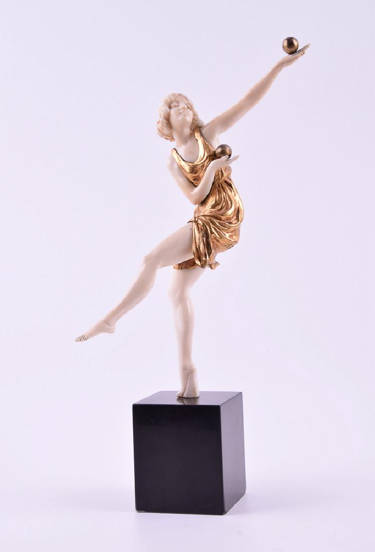 Antoine Bouraine Art Deco Bronze Figure Juggler: Antoine Bouraine (20th century) Art Deco bronze figure with marble base. 11 x 6". Excellent. Engraved: 'A Bouraine', '13'