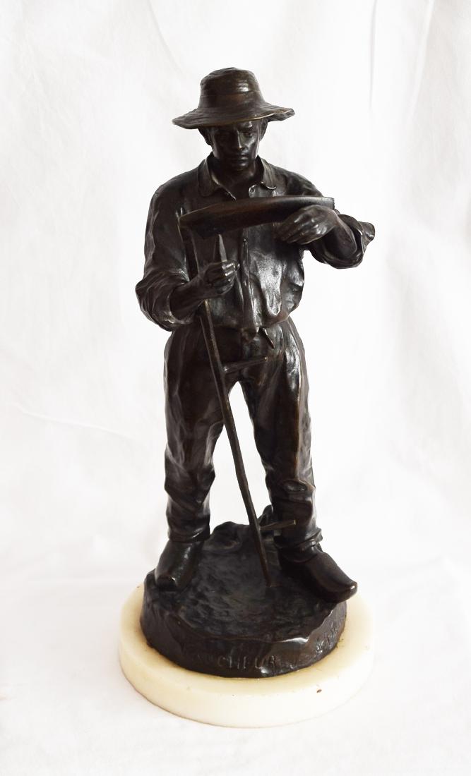 J. Garnier bronze sculpture Faucheur: 45 x 31 cm. Signed base and stamped. Marble base