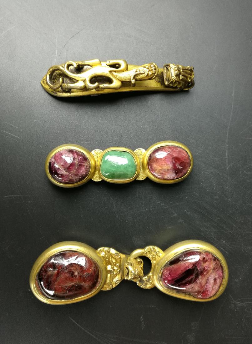 3 CHINESE QING DYNASTY GILT BRONZE BELT BUCKLES (1 of 9)