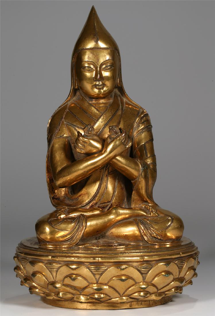 CHINESE GILT BRONZE FIGURE OF GURU (1 of 10)