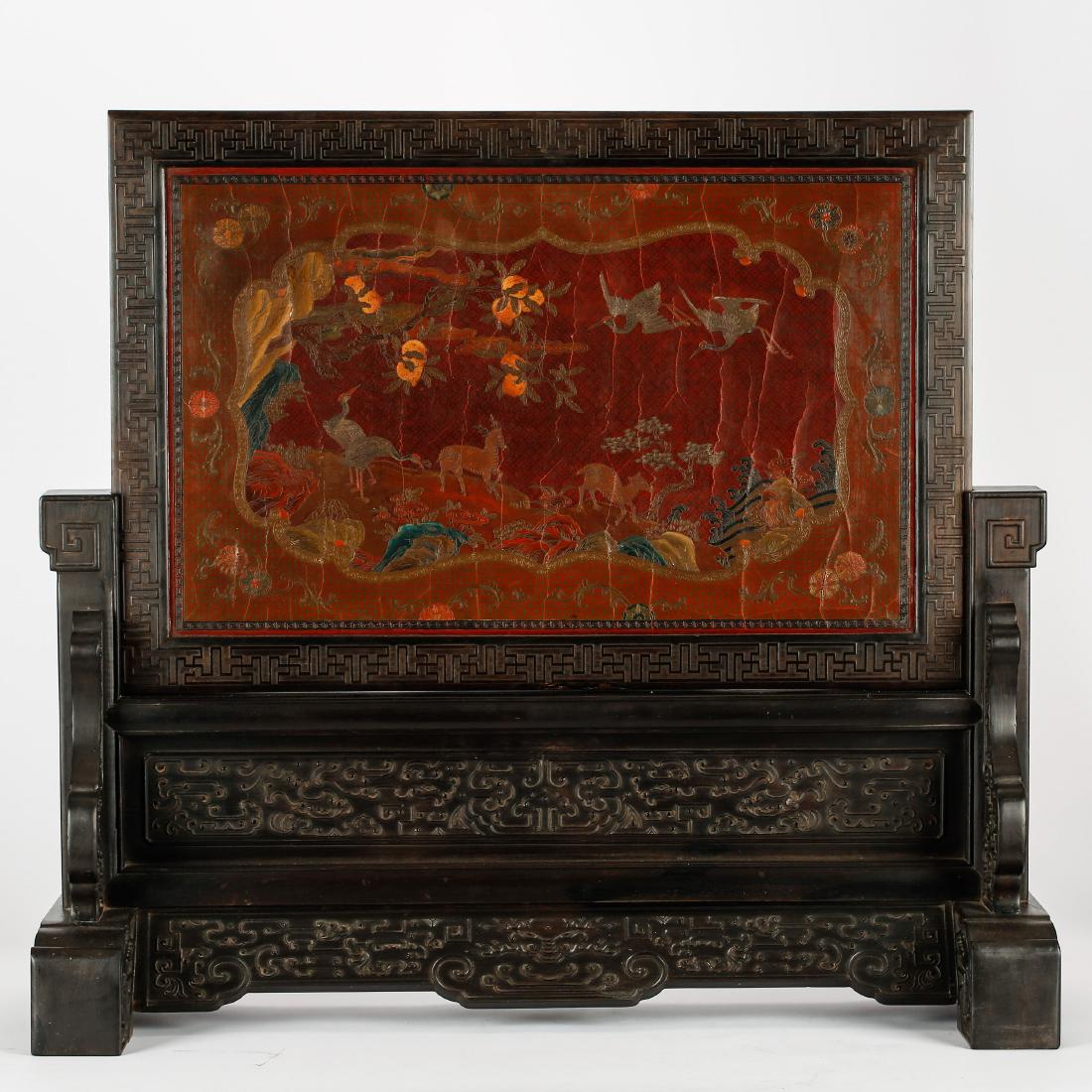 CHINESE LACQUER WOOD ZITAN TABLE SCREEN (1 of 10)
