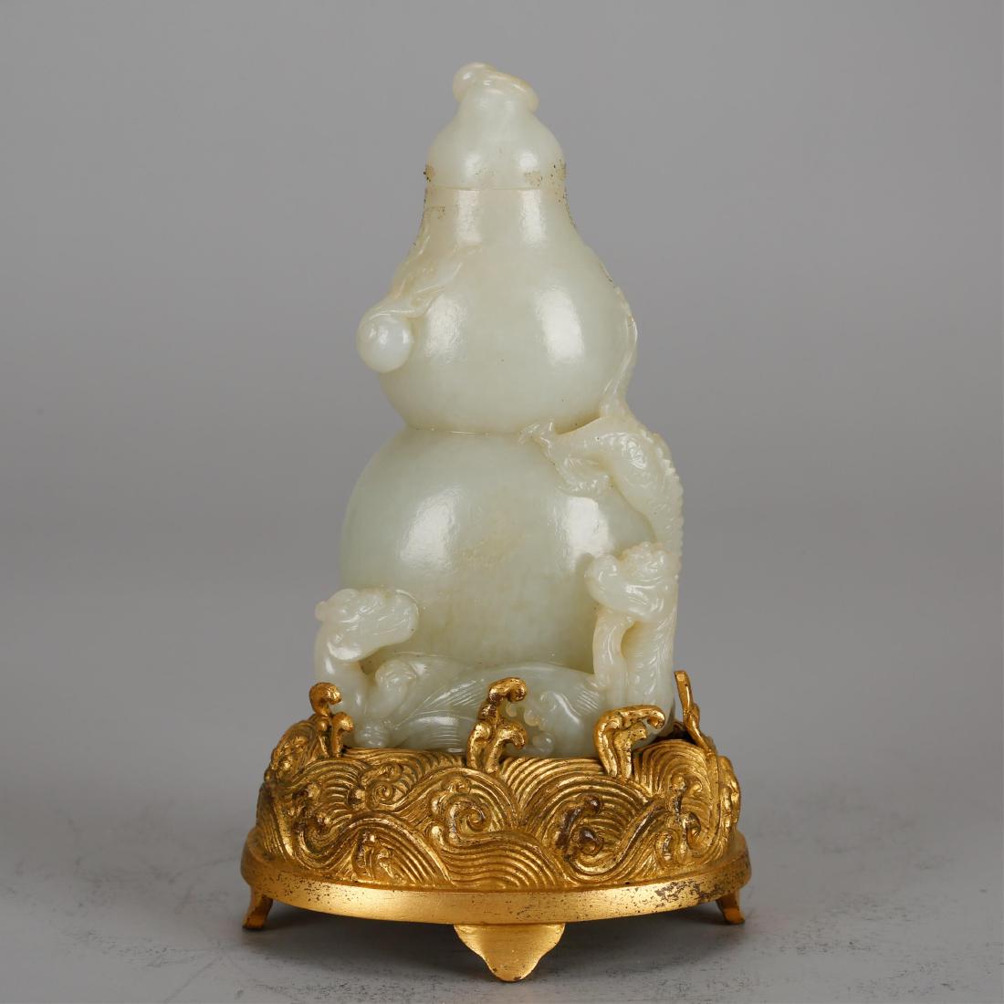 CHINESE CELADON JADE CARVED GOURD VASE (1 of 9)