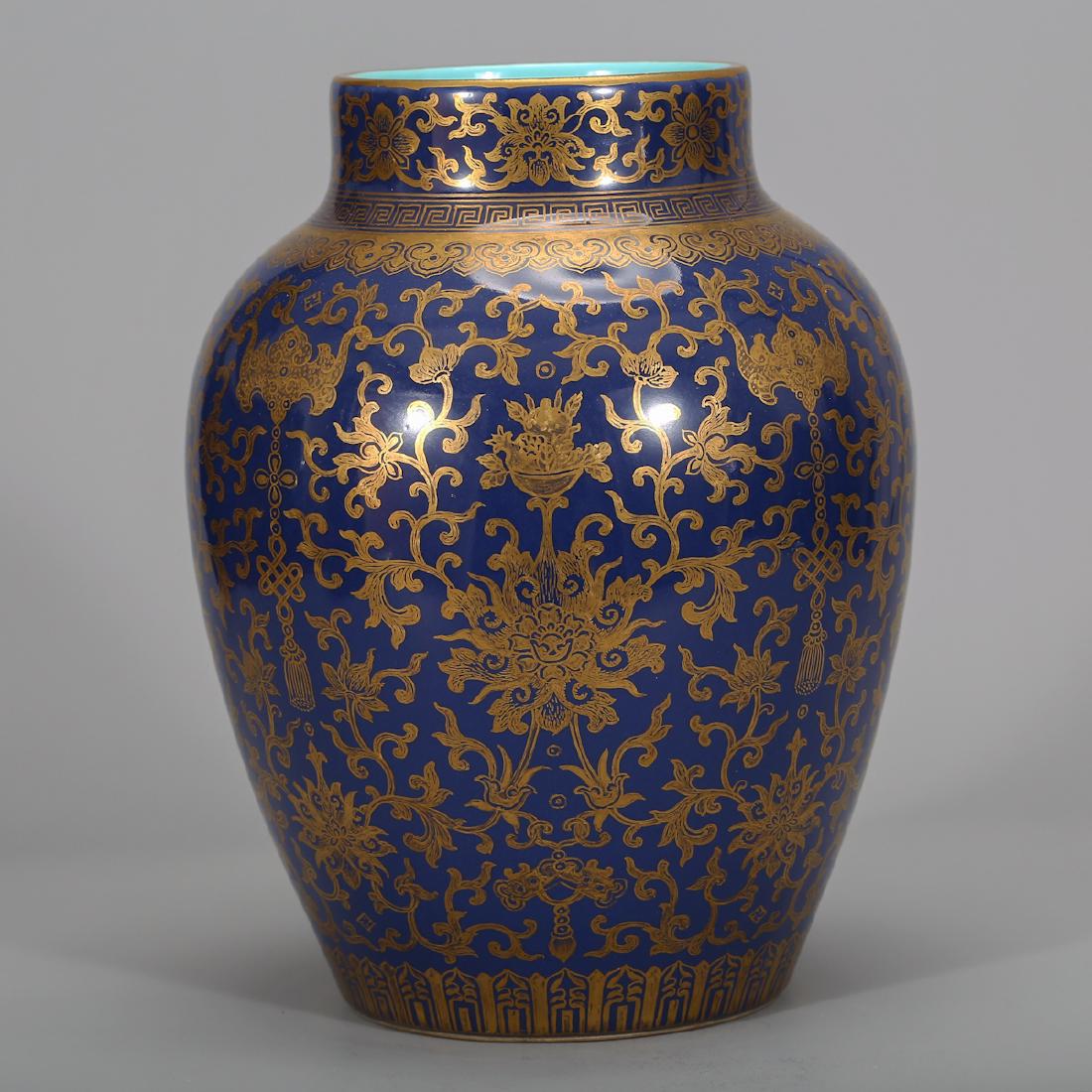CHINESE GILT OVER BLUE GLAZED PORCELAIN JAR (1 of 7)