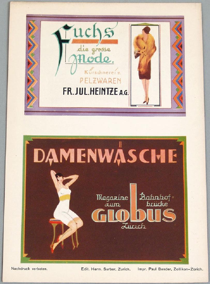 1920s Paul Bender Advertising Print - Girl in Lingerie: This is an antique circa 1920s advertising print with nothing on the reverse. Features Damenwasche lingerie and Fuchs. Printed by the publisher Paul Bender in Zollikon-ZÃ¼rich Switzerland to show cl