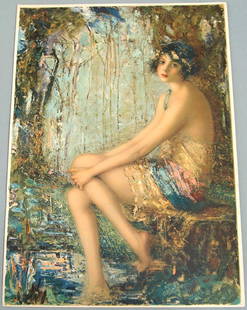 Rare Antique Print - Waif Fairy Girl in Forest: This an vintage circa 1930s/1940s Art Deco print. We have not been able to determine the artist. 12 1/2" x 17 1/4".