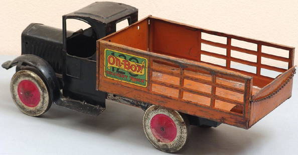 Large Antique 1927 "Oh-Boy!" Toy Delivery Truck: This is an original vintage 1927 "Oh-Boy!" toy delivery truck, made by Kiddies Metal Toys, Inc. 19" long, 6 1/4" wide, and 8" high.