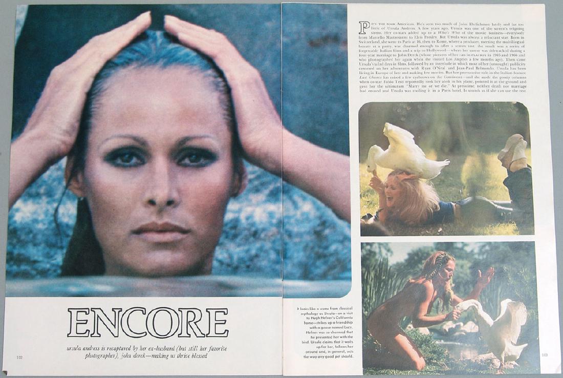 Vintage Nude Pictorial Featuring Ursula Andress: This is a lot of original vintage nude photo prints of actress Ursula Andress from her "Playboy" portfolio, removed from a vintage "Playboy" magazine. 5 pages; some have images on both sides. Approx. 