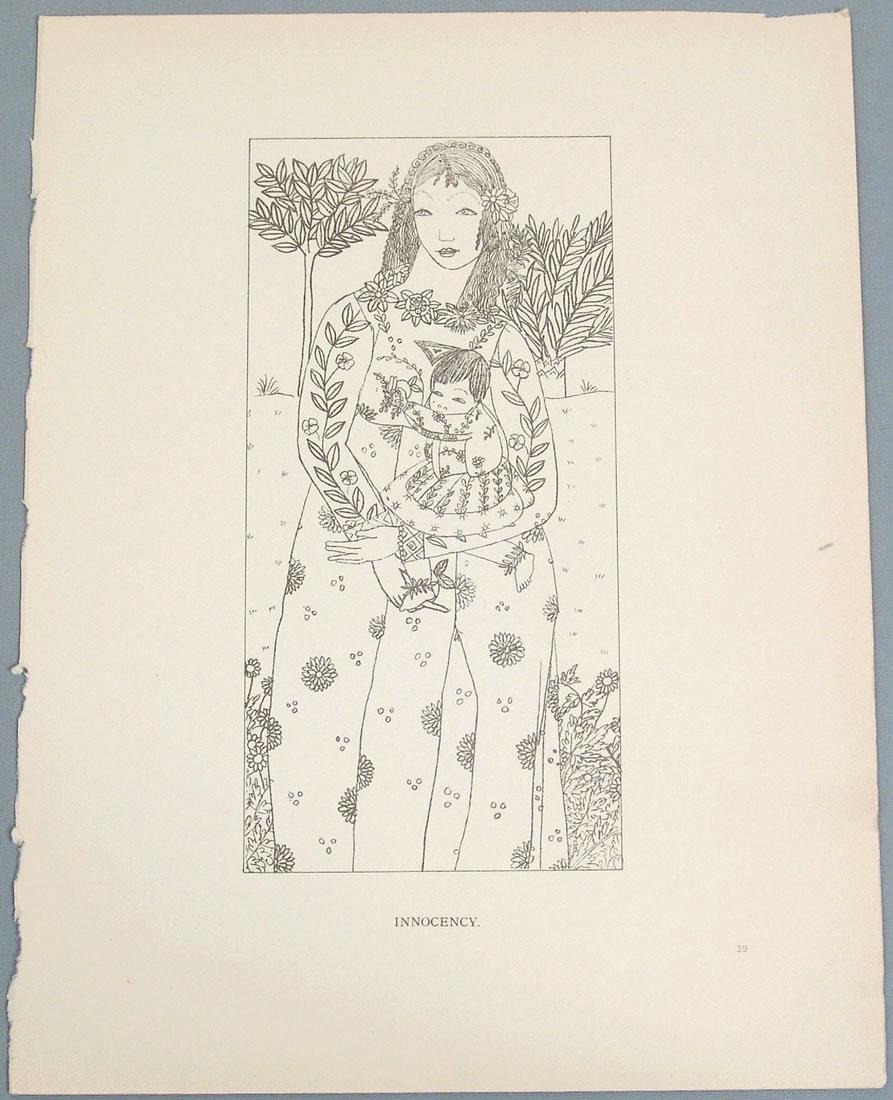 Vintage 1919 Fantasy Print by Pamela Bianco: This is a vintage fantasy print from the 1919 children's book "Flora," which was the result of an exhibition of the drawings of a 12-year-old named Pamela Bianco. 8 3/4" x 11 1/4".