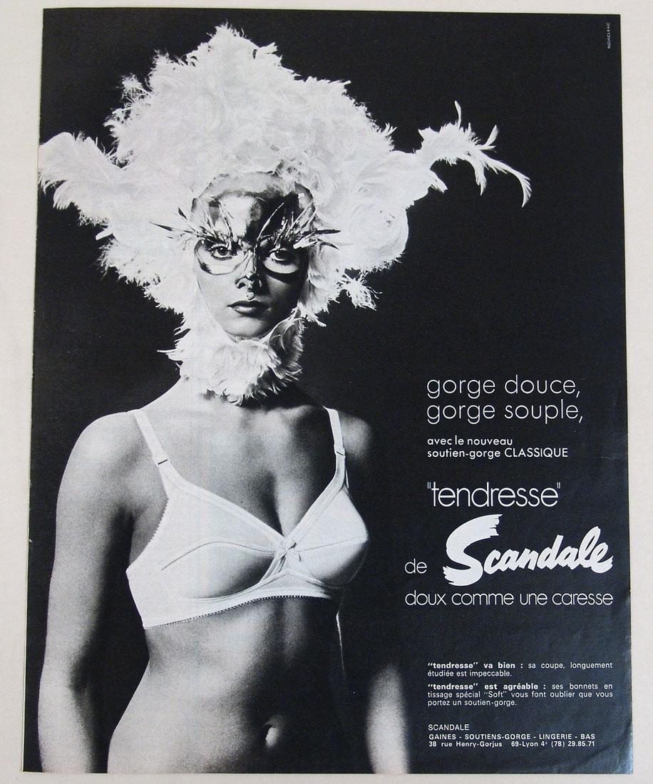 Vintage Risque French Lingerie Ad: This is a vintage 1970s Scandale "tendresse" lingerie advertisement, removed from a vintage 1960s/1970s French magazine. 10 1/2" x 13 1/2".