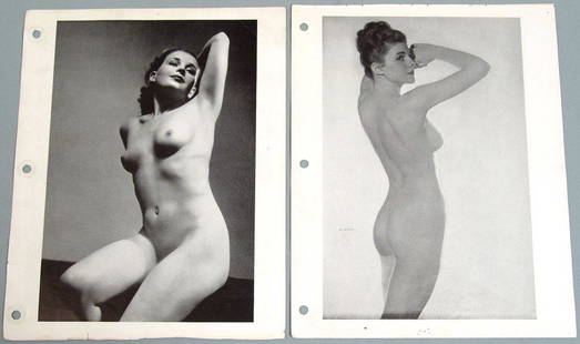 Lot of Antique c1940 Nude "Art Studies" Photos: This is a lot of six photo prints from a circa 1940 "Girl Beautiful" magazine. Three separate pages, each with photos on both sides. "Girl Beautiful" was described as an album of artistic feminine