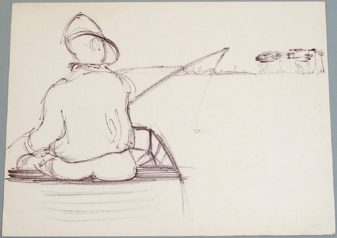 1955 Original Katherine Nash Figure Drawing: This is a 1955 ink drawing by Katherine Nash; a more unusual subject for her, as her modernism styles were Kinetic, Surrealism, and Abstraction and most of her work that we have seen is more avant-gar
