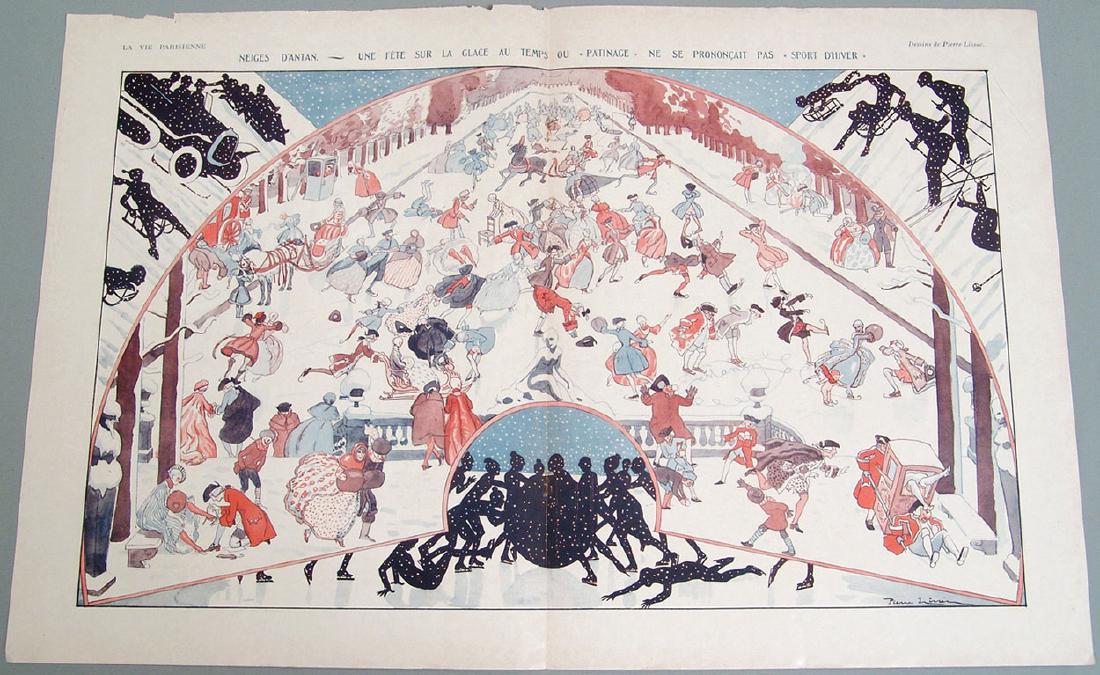Antique Deco "La Vie Parisienne" Centerfold: This a vintage 1926 Art Deco centerfold from the erotic French magazine "La Vie Parisienne," illustrated by Pierre Lissec. Approx. 21" x 13 1/2".