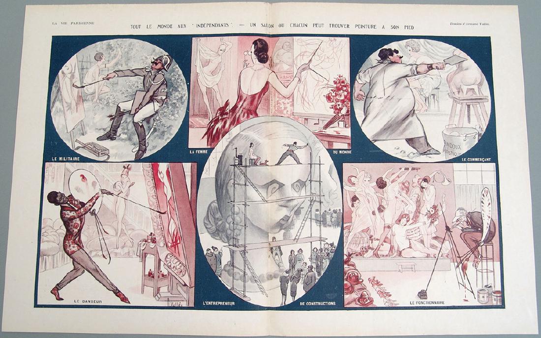 Antique Erotic Deco "La Vie Parisienne" Centerfold: This a vintage 1926 Art Deco centerfold from the erotic French magazine "La Vie Parisienne," illustrated by Armand Vallee. Approx. 21" x 13 1/2".