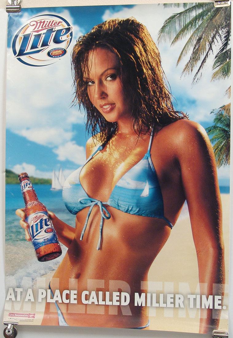 Lot of 3 Light Beer Swimsuit Pin-Up Mini-Posters: This is a lot of three light beer advertising mini-posters, consisting of two 2004 Miller Light posters and one 2005 Bud Light poster. 19" x 27" each.