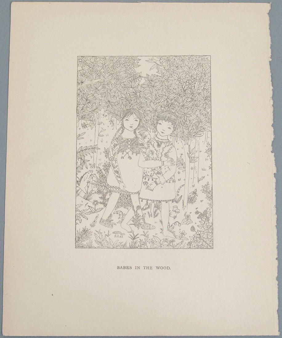 Vintage 1919 Fantasy Print by Pamela Bianco: This is a vintage fantasy print from the 1919 children's book "Flora," which was the result of an exhibition of the drawings of a 12-year-old named Pamela Bianco. 8 3/4" x 11 1/4".