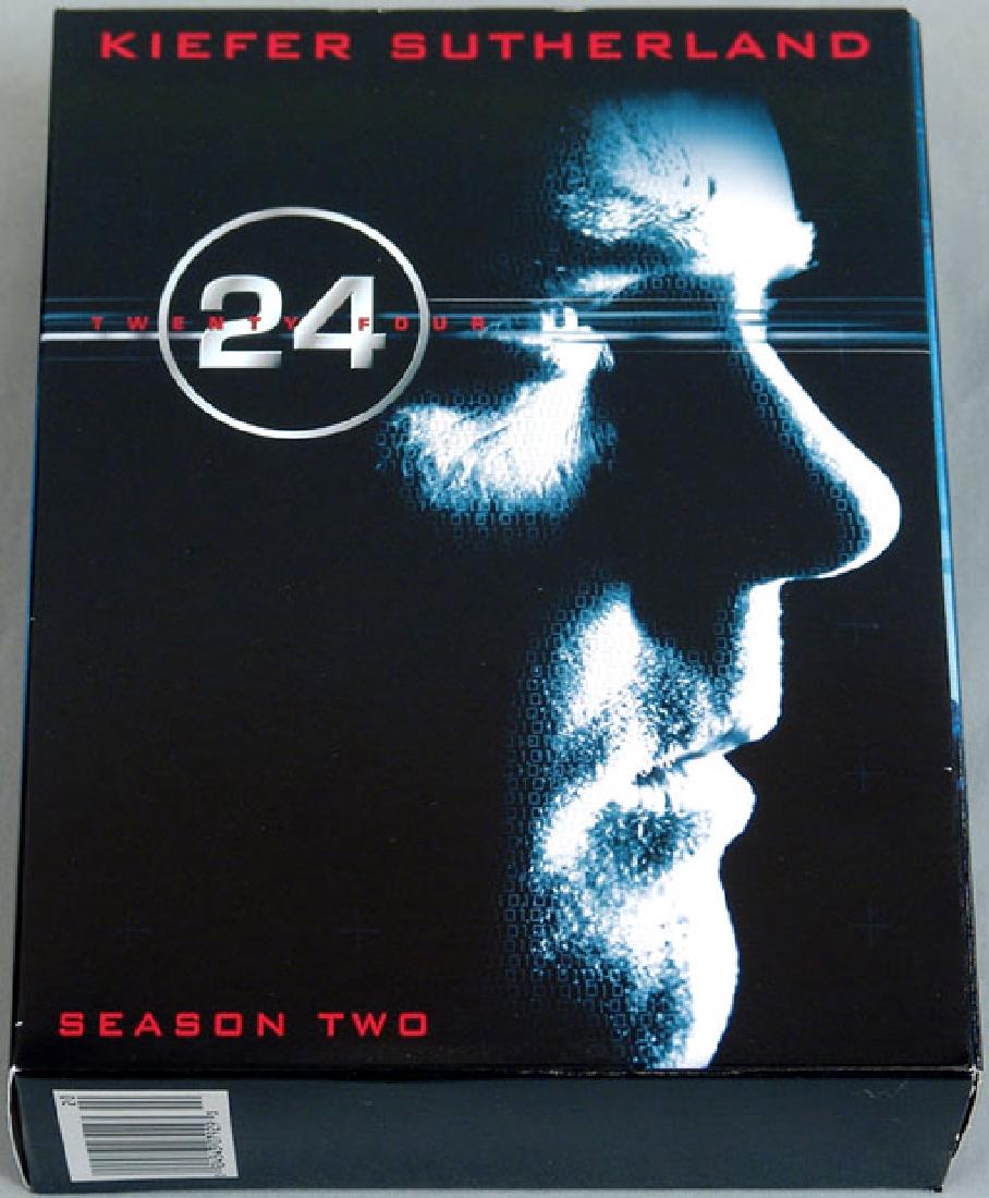 DVD Boxed Set - TV Series "24" - Season Two: This is a DVD boxed set of the complete second season of the Fox series "24," created by Joel Surnow and Robert Cochran and starring Kiefer Sutherland, Carlos Bernard, Dennis Haysbert, and Elisha Cuth