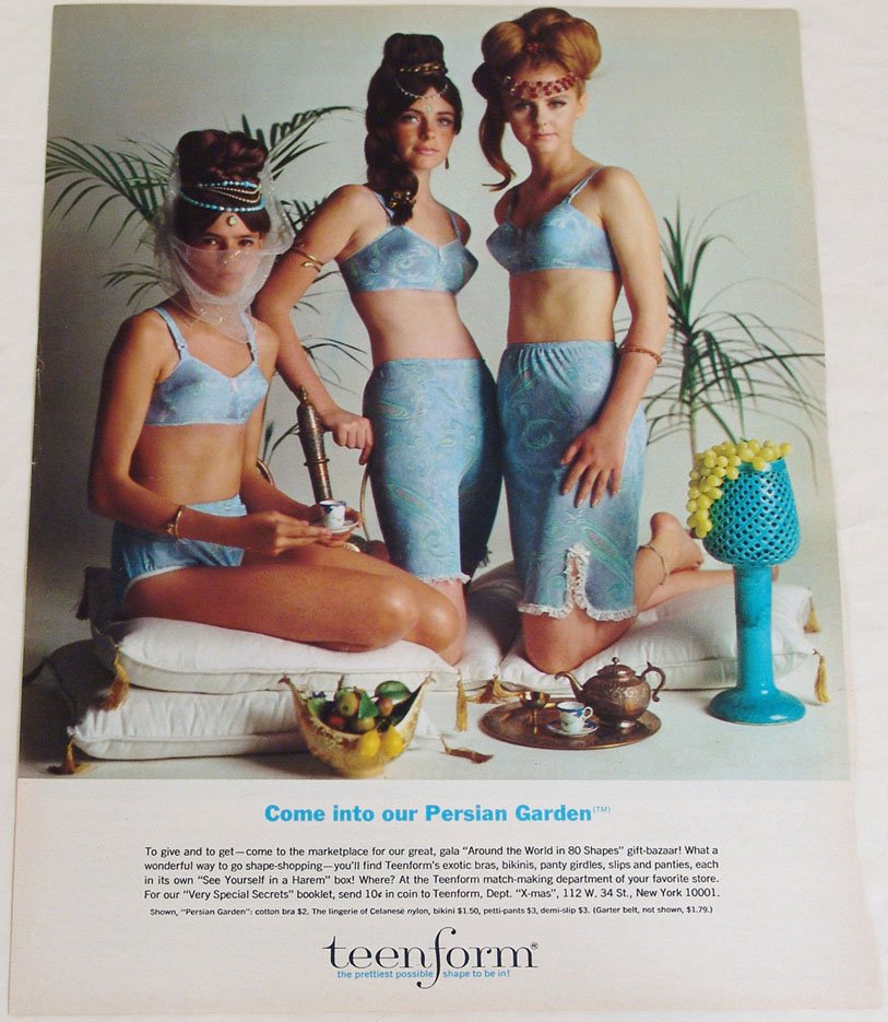 Vintage 1960s Teenform Persian Garden Advertisement: This is a vintage 1960s Teenform "Persian Garden" advertisement, removed from a vintage 1960s magazine. 10" x 13".