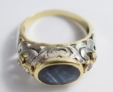 Men's Ring Blue sapphire with diamond roses (1 of 8)