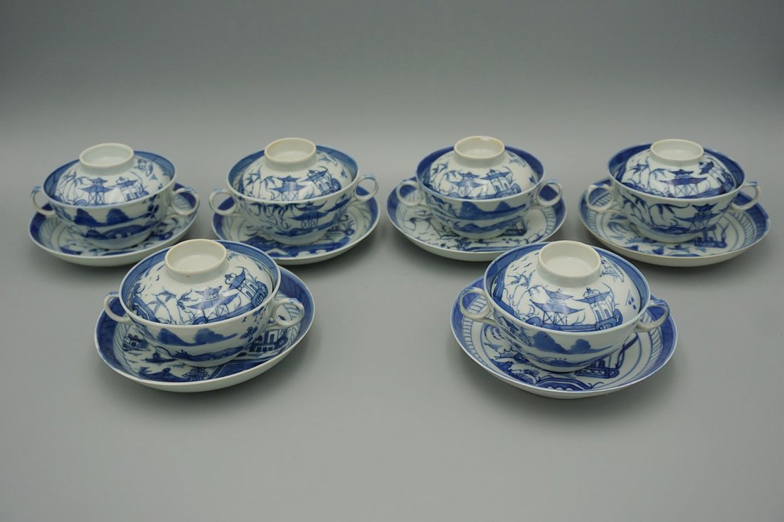 Six antique chinese export porcelain  tea cup set (1 of 8)