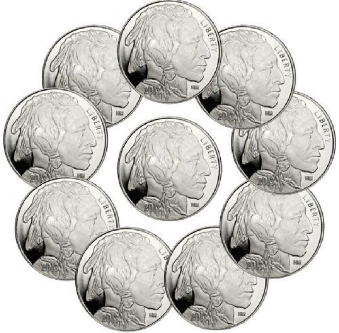 (10) Buffalo Design Silver Rounds- .999 Pure: Item is as shown in image- Bidder responsible for value and condition.