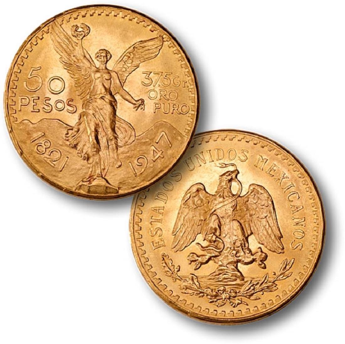 1947 Gold 50 Mexican Peso Over 1 oz. Gold!: Item is as shown in image. Bidder is responsible for all value and grade determination based upon image. All bids constitute abinding contract and agreement to pay.