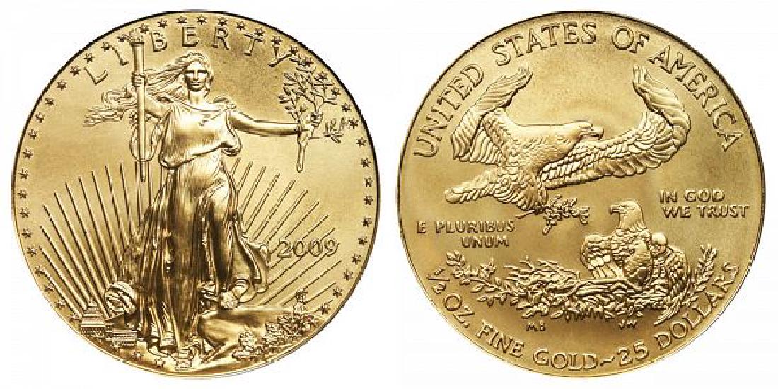 2009 1/2 Ounce US Gold Eagle: Item is as shown in image. Bidder is responsible for all value and grade determination based upon image. All bids constitute abinding contract and agreement to pay.