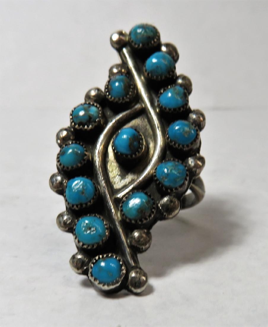 Fancy Needlepoint Zuni Indian Turquoise Ring (1 of 3)