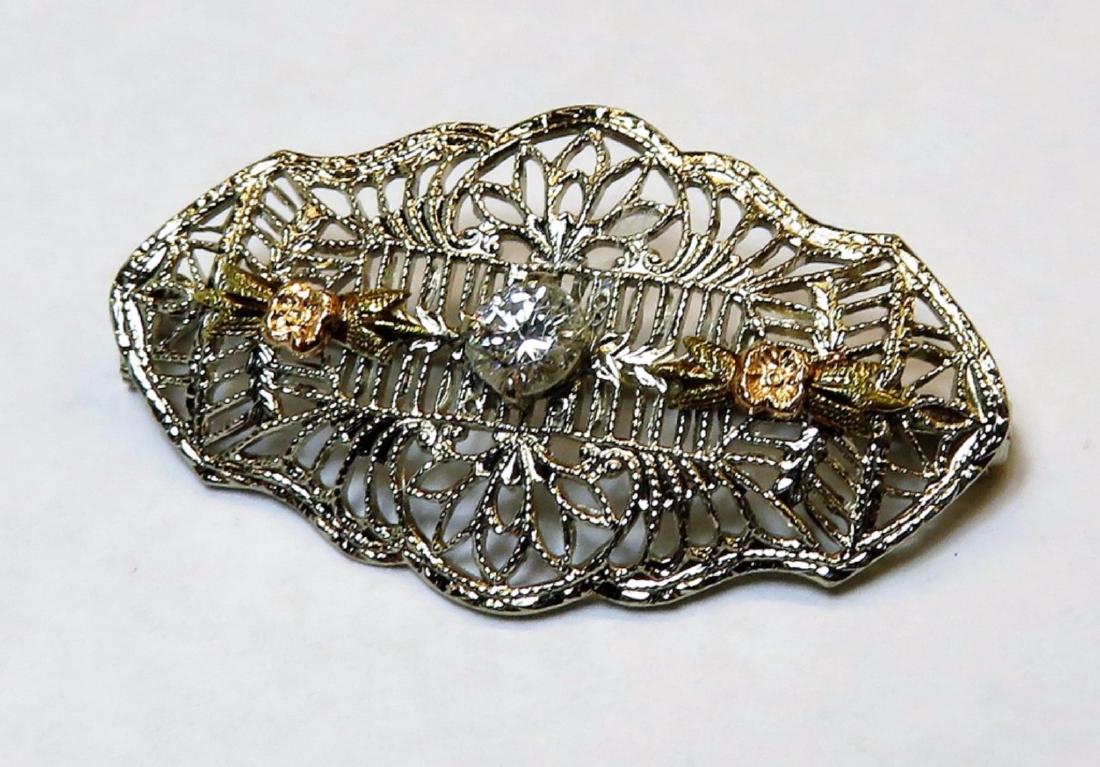 Art Nouveau 10k Gold Pin Brooch w/ Diamond (1 of 4)
