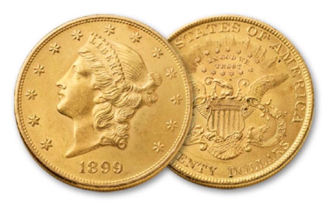 1899 P $20 Gold Liberty High Grade: Please note item will be as shown in image.Bidder is responsible for grade and value.