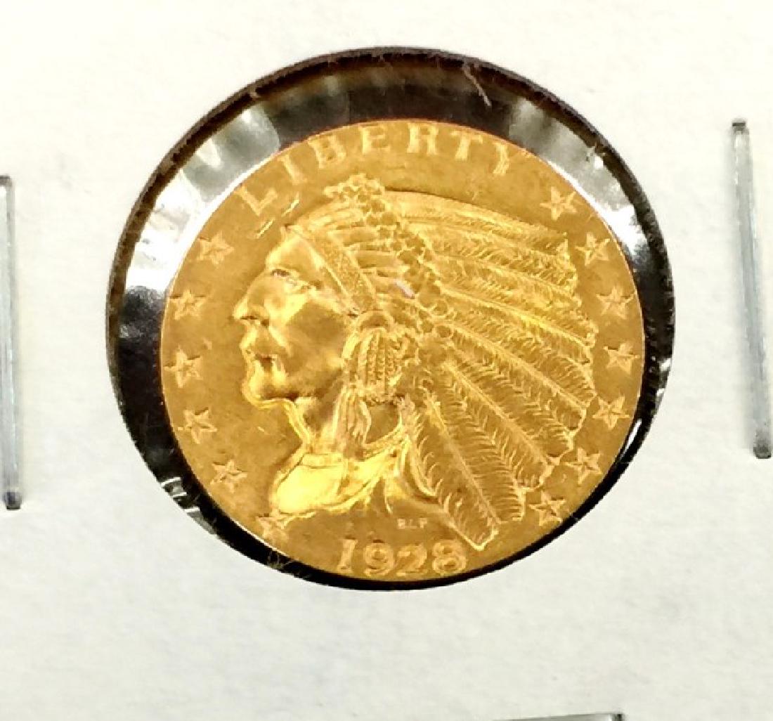 1928 $2.5 Gold Indian Coin AU in 2x2 (1 of 2)