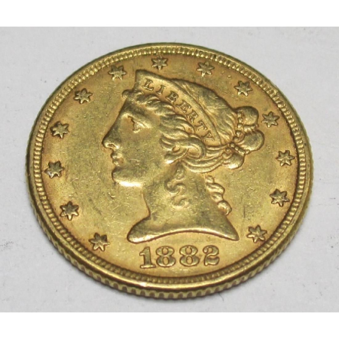 1882 P $5 Gold Liberty Half Eagle (1 of 2)