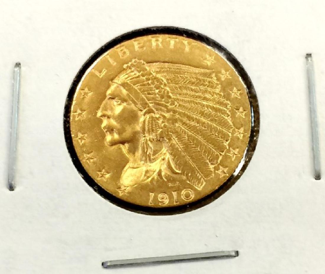 1910 $2.5 Gold Indian Coin XF AU in 2x2 (1 of 2)