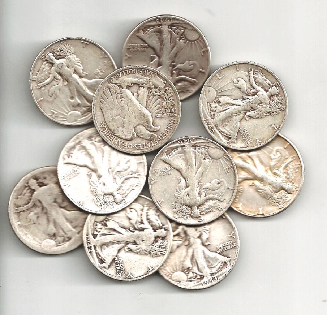 10 pcs. Walking Liberty Half Dollars -90% Silver (1 of 1)