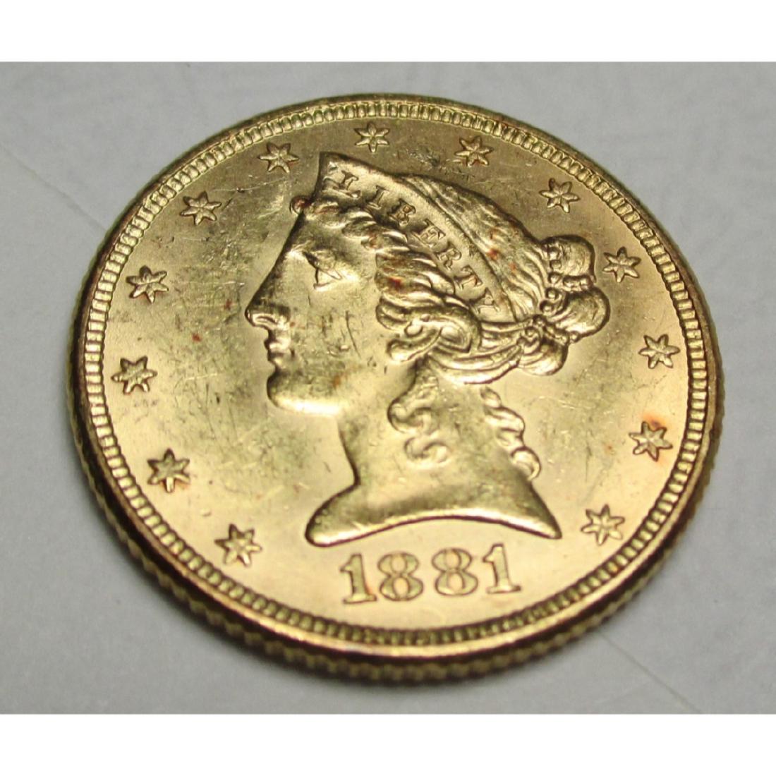 1881 P $5 FIVE Gold Liberty Half Eagle (1 of 2)